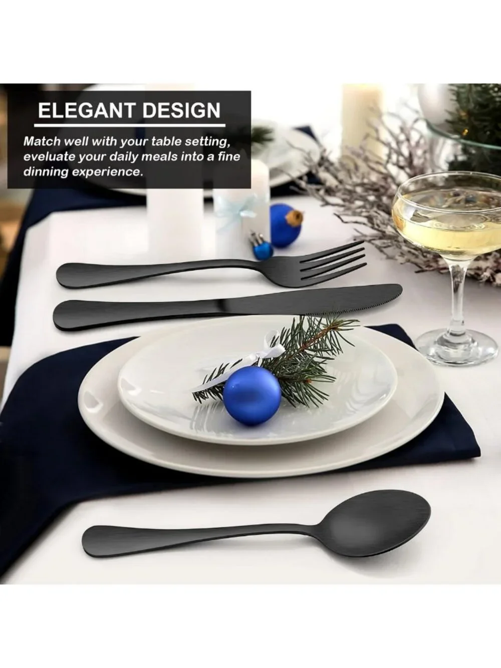 40-Piece Matte Black Flatware Set for 8 | Stainless Steel Cutlery, Dishwasher